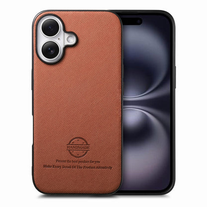 iPhone 16 Plus Case - Vegan Leather and Twill Fabric Skin with Anti-Scratch and Drop Protection Back Phone Case
