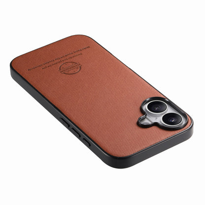 iPhone 16 Plus Case - Vegan Leather and Twill Fabric Skin with Anti-Scratch and Drop Protection Back Phone Case
