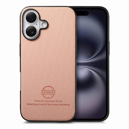 iPhone 16 Plus Case - Vegan Leather and Twill Fabric Skin with Anti-Scratch and Drop Protection Back Phone Case