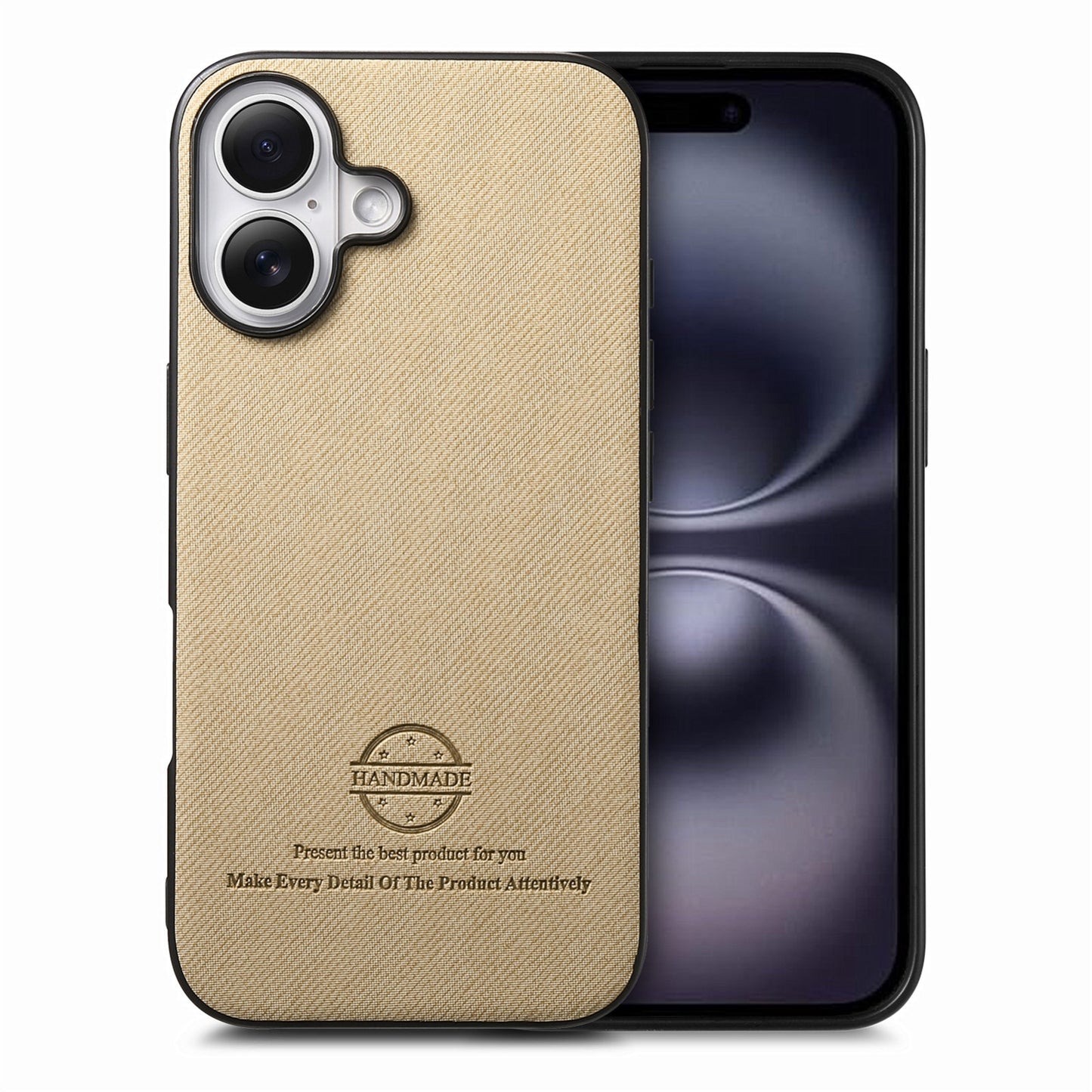 iPhone 16 Plus Case - Vegan Leather and Twill Fabric Skin with Anti-Scratch and Drop Protection Back Phone Case