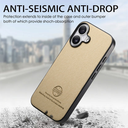 iPhone 16 Plus Case - Vegan Leather and Twill Fabric Skin with Anti-Scratch and Drop Protection Back Phone Case