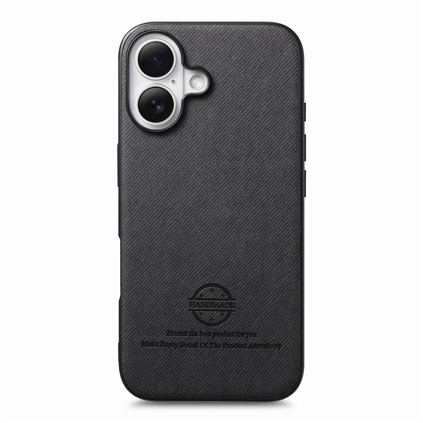 iPhone 16 Plus Case - Vegan Leather and Twill Fabric Skin with Anti-Scratch and Drop Protection Back Phone Case