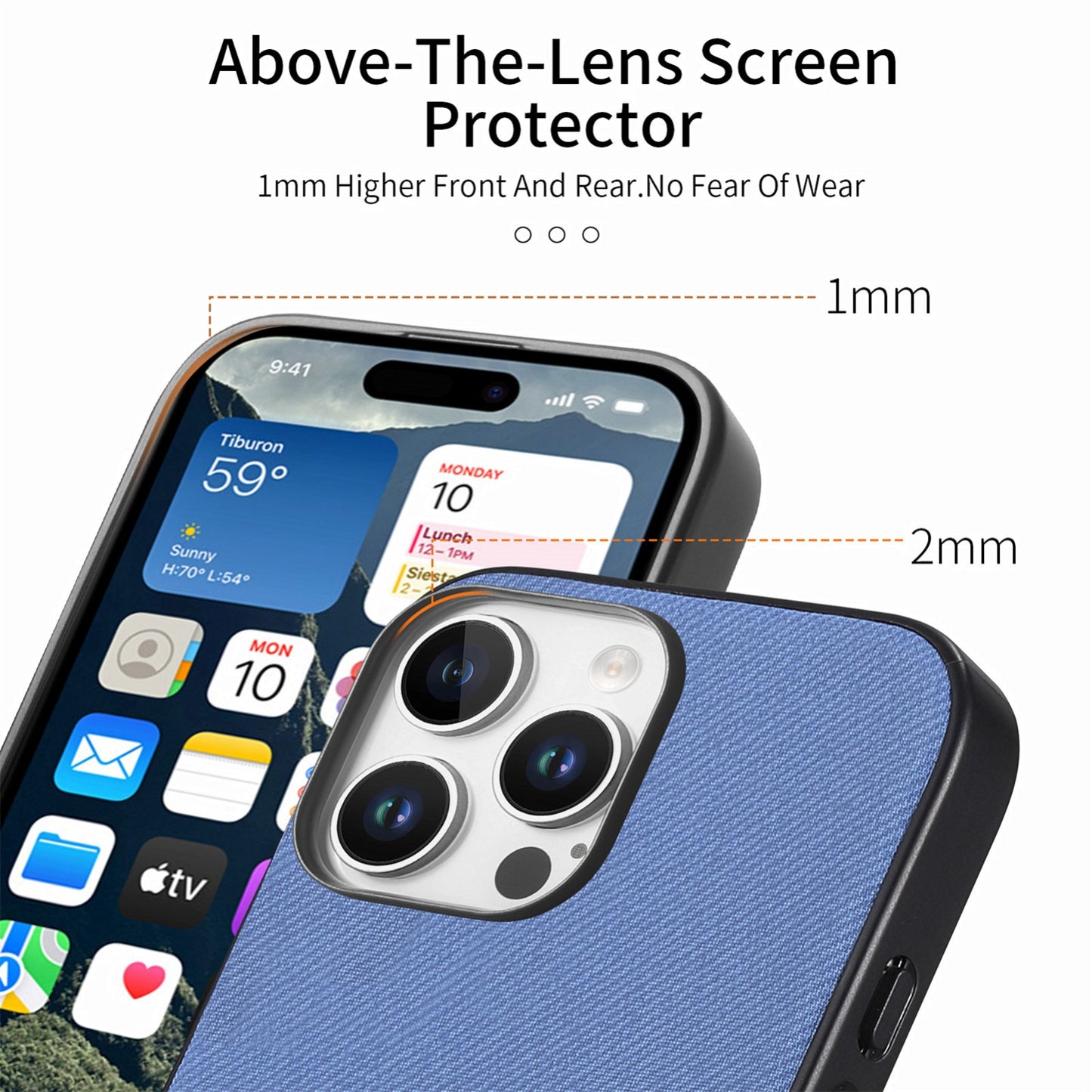 iPhone 16 Pro Case - Vegan Leather and Twill Fabric Skin with Anti-Scratch and Drop Protection Back Phone Case