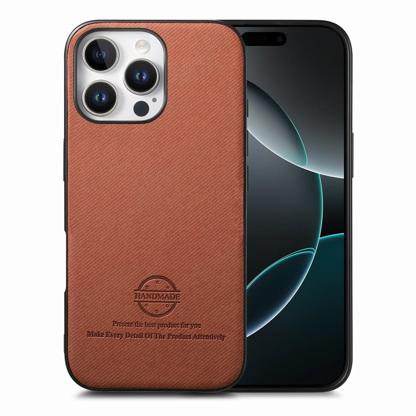 iPhone 16 Pro Case - Vegan Leather and Twill Fabric Skin with Anti-Scratch and Drop Protection Back Phone Case