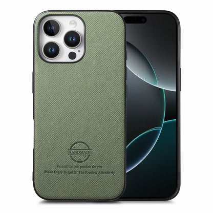 iPhone 16 Pro Case - Vegan Leather and Twill Fabric Skin with Anti-Scratch and Drop Protection Back Phone Case