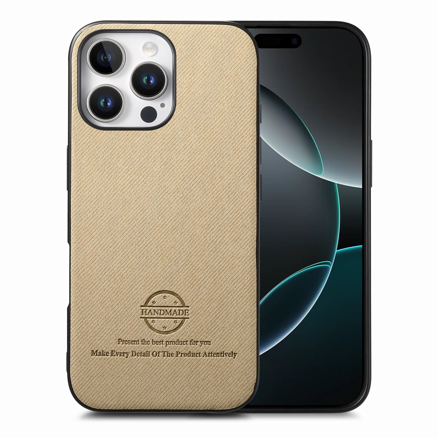 iPhone 16 Pro Case - Vegan Leather and Twill Fabric Skin with Anti-Scratch and Drop Protection Back Phone Case