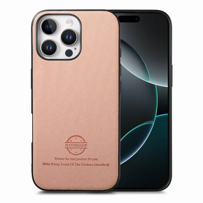 iPhone 16 Pro Max Case - Vegan Leather and Twill Fabric Skin with Anti-Scratch and Drop Protection Back Phone Case