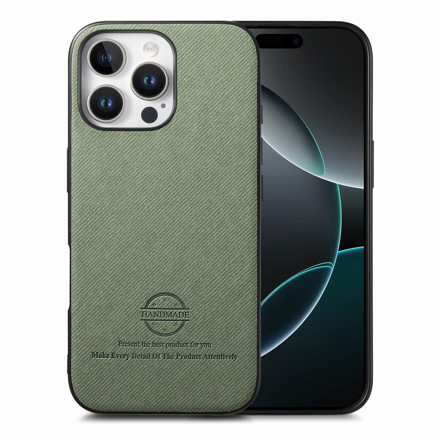 iPhone 16 Pro Max Case - Vegan Leather and Twill Fabric Skin with Anti-Scratch and Drop Protection Back Phone Case