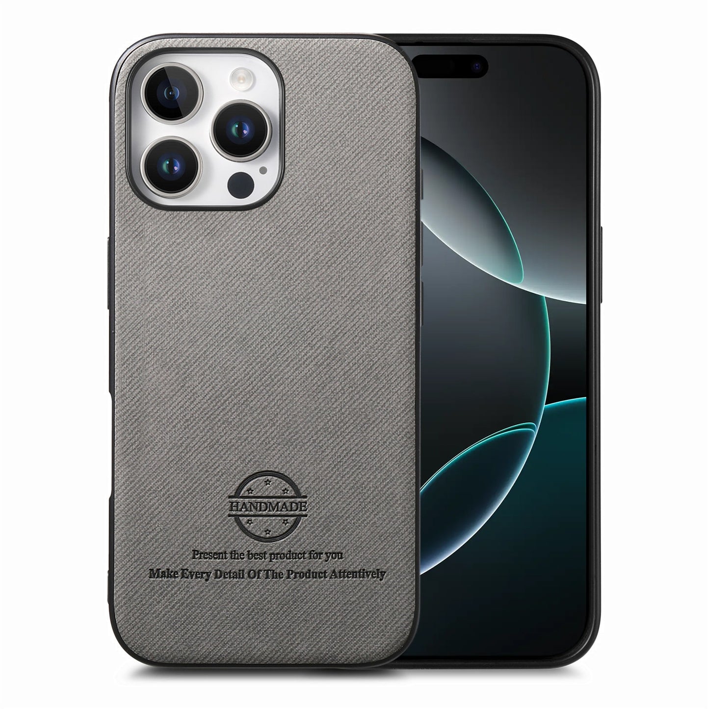 iPhone 16 Pro Max Case - Vegan Leather and Twill Fabric Skin with Anti-Scratch and Drop Protection Back Phone Case