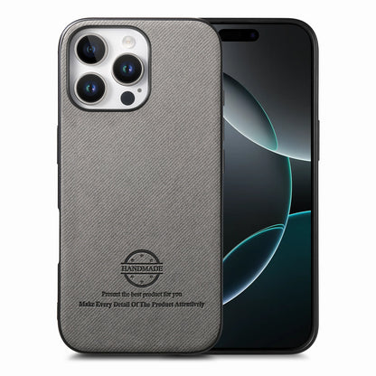 iPhone 16 Pro Max Case - Vegan Leather and Twill Fabric Skin with Anti-Scratch and Drop Protection Back Phone Case