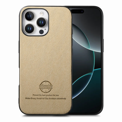 iPhone 16 Pro Max Case - Vegan Leather and Twill Fabric Skin with Anti-Scratch and Drop Protection Back Phone Case