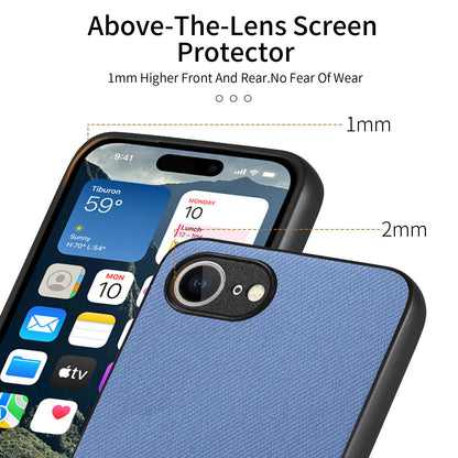 iPhone 16e Case - Vegan Leather and Twill Fabric Skin with Anti-Scratch and Drop Protection Back Phone Case