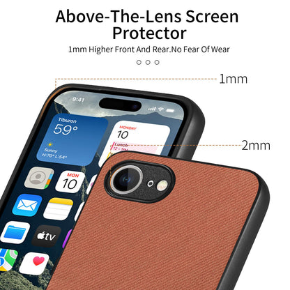iPhone 16e Case - Vegan Leather and Twill Fabric Skin with Anti-Scratch and Drop Protection Back Phone Case