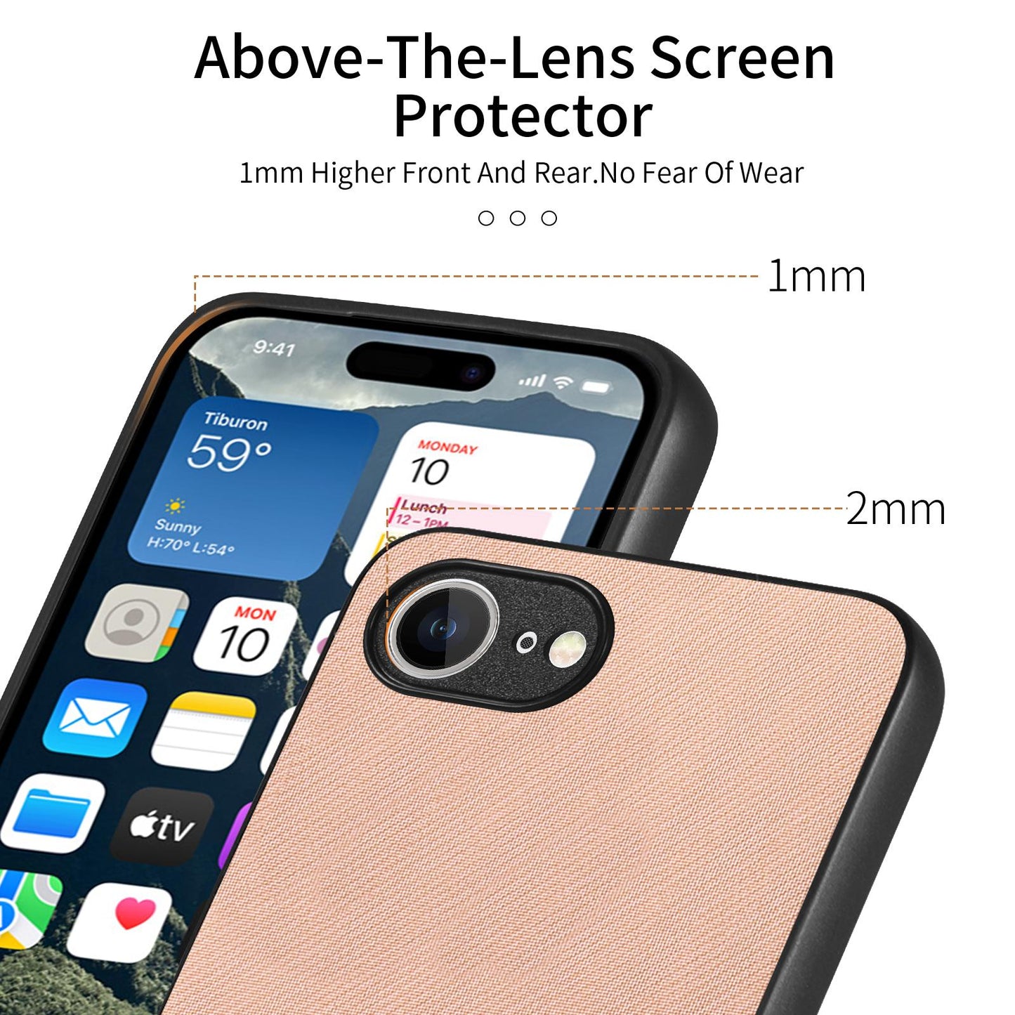 iPhone 16e Case - Vegan Leather and Twill Fabric Skin with Anti-Scratch and Drop Protection Back Phone Case