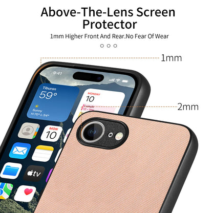 iPhone 16e Case - Vegan Leather and Twill Fabric Skin with Anti-Scratch and Drop Protection Back Phone Case