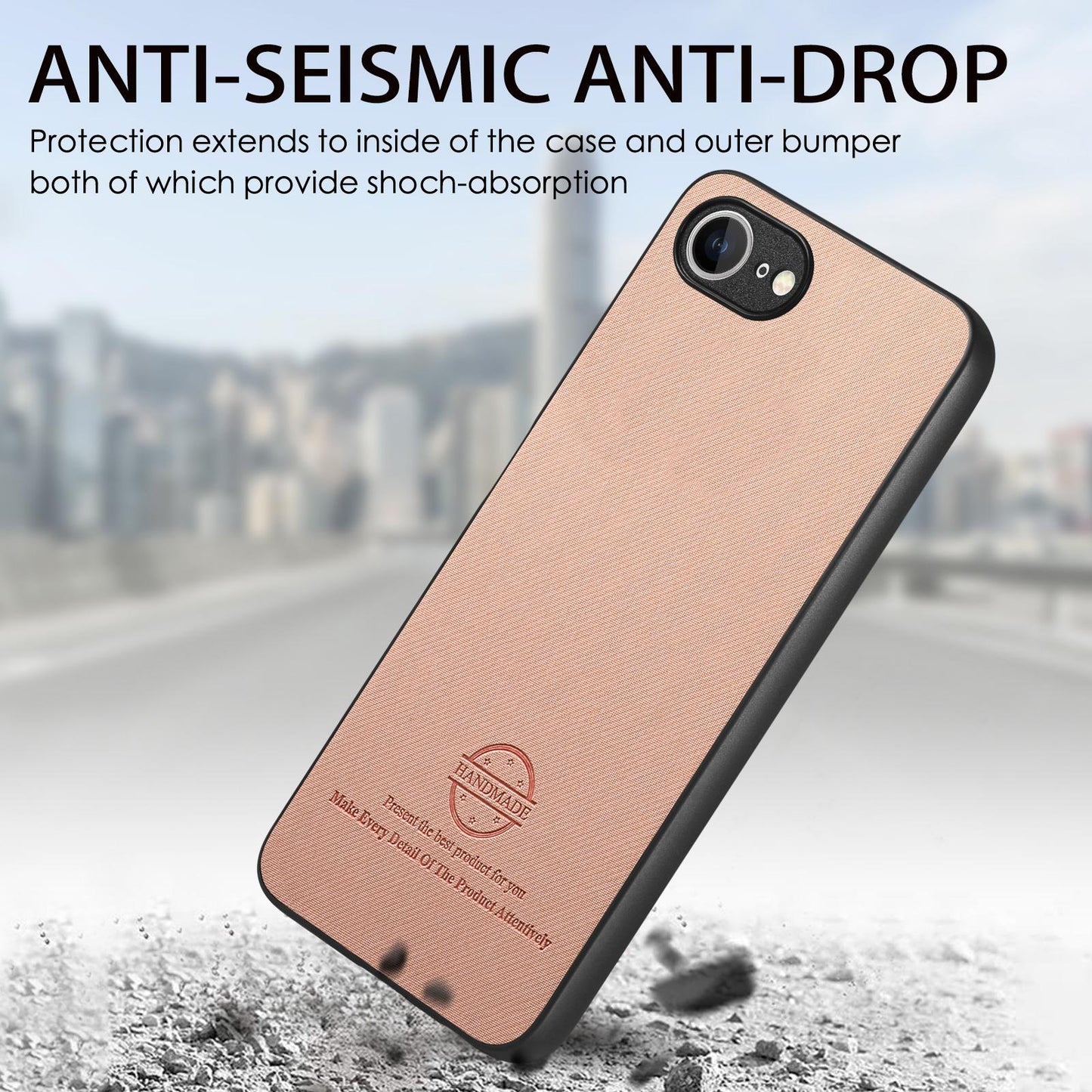 iPhone 16e Case - Vegan Leather and Twill Fabric Skin with Anti-Scratch and Drop Protection Back Phone Case