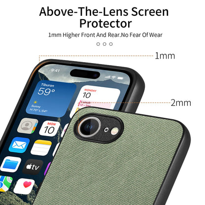 iPhone 16e Case - Vegan Leather and Twill Fabric Skin with Anti-Scratch and Drop Protection Back Phone Case