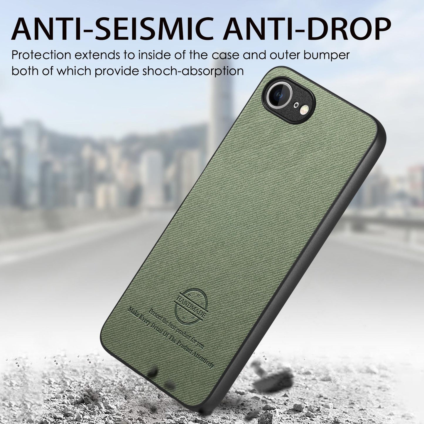 iPhone 16e Case - Vegan Leather and Twill Fabric Skin with Anti-Scratch and Drop Protection Back Phone Case