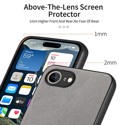 iPhone 16e Case - Vegan Leather and Twill Fabric Skin with Anti-Scratch and Drop Protection Back Phone Case