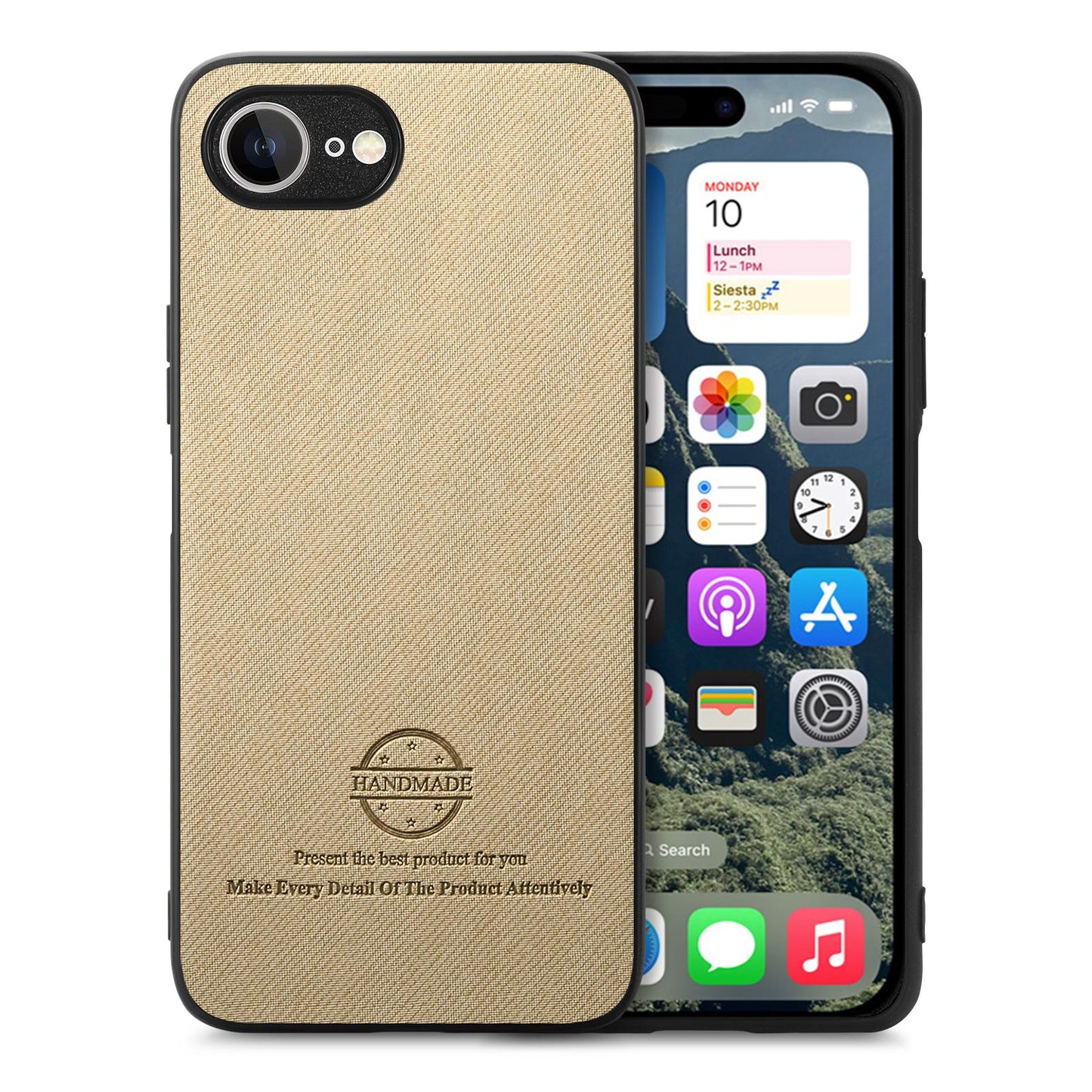 iPhone 16e Case - Vegan Leather and Twill Fabric Skin with Anti-Scratch and Drop Protection Back Phone Case