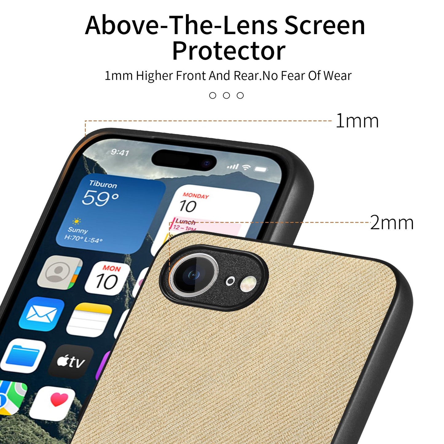iPhone 16e Case - Vegan Leather and Twill Fabric Skin with Anti-Scratch and Drop Protection Back Phone Case