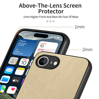 iPhone 16e Case - Vegan Leather and Twill Fabric Skin with Anti-Scratch and Drop Protection Back Phone Case