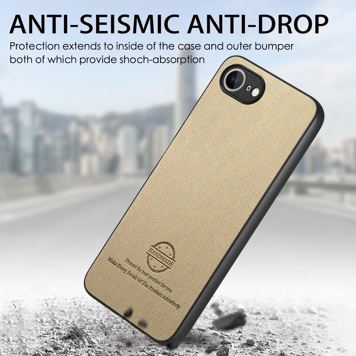 iPhone 16e Case - Vegan Leather and Twill Fabric Skin with Anti-Scratch and Drop Protection Back Phone Case