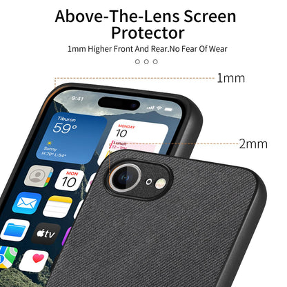 iPhone 16e Case - Vegan Leather and Twill Fabric Skin with Anti-Scratch and Drop Protection Back Phone Case