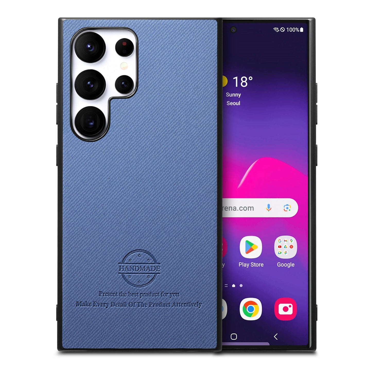 Samsung Galaxy S21 Ultra 5G Case - Vegan Leather and Twill Fabric Skin with Anti-Scratch and Drop Protection Back Phone Case