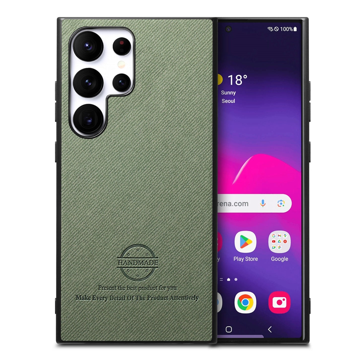 Samsung Galaxy S21 Ultra 5G Case - Vegan Leather and Twill Fabric Skin with Anti-Scratch and Drop Protection Back Phone Case