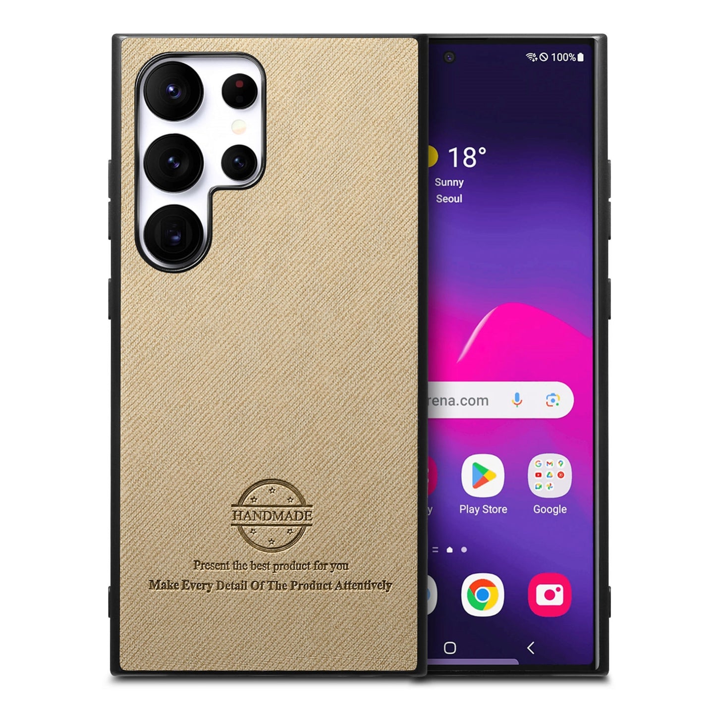 Samsung Galaxy S21 Ultra 5G Case - Vegan Leather and Twill Fabric Skin with Anti-Scratch and Drop Protection Back Phone Case