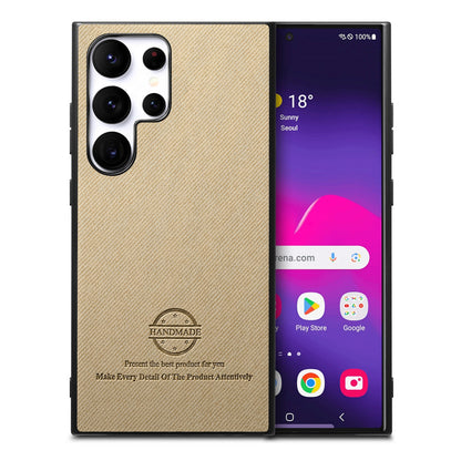 Samsung Galaxy S21 Ultra 5G Case - Vegan Leather and Twill Fabric Skin with Anti-Scratch and Drop Protection Back Phone Case