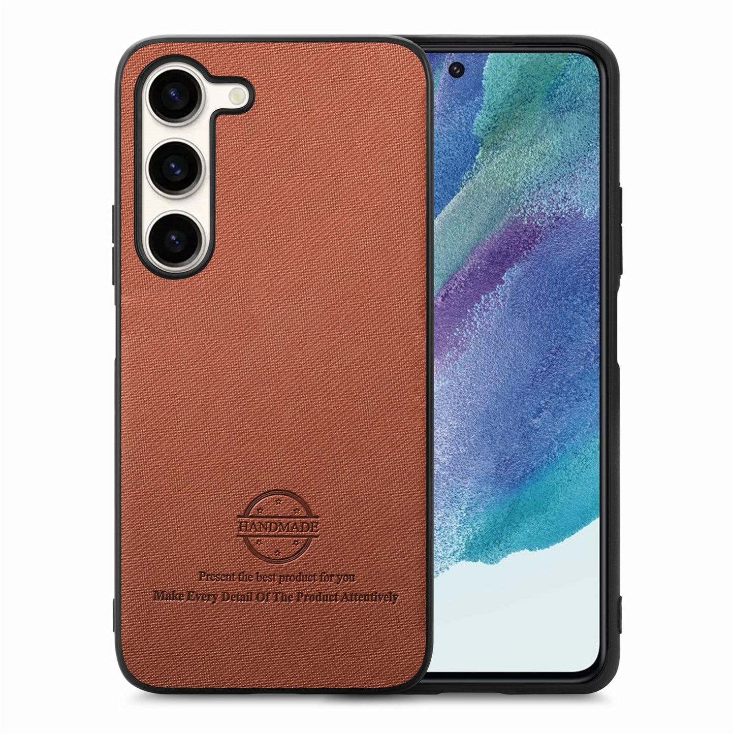 Samsung Galaxy S21 FE 5G Case - Vegan Leather and Twill Fabric Skin with Anti-Scratch and Drop Protection Back Phone Case