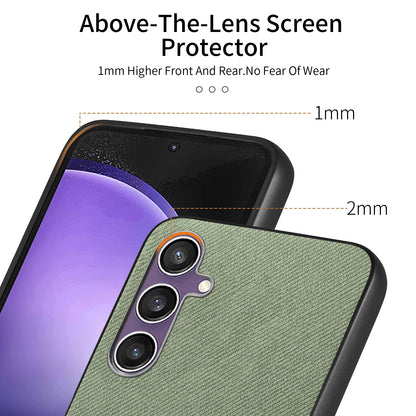 Samsung Galaxy S21 FE 5G Case - Vegan Leather and Twill Fabric Skin with Anti-Scratch and Drop Protection Back Phone Case
