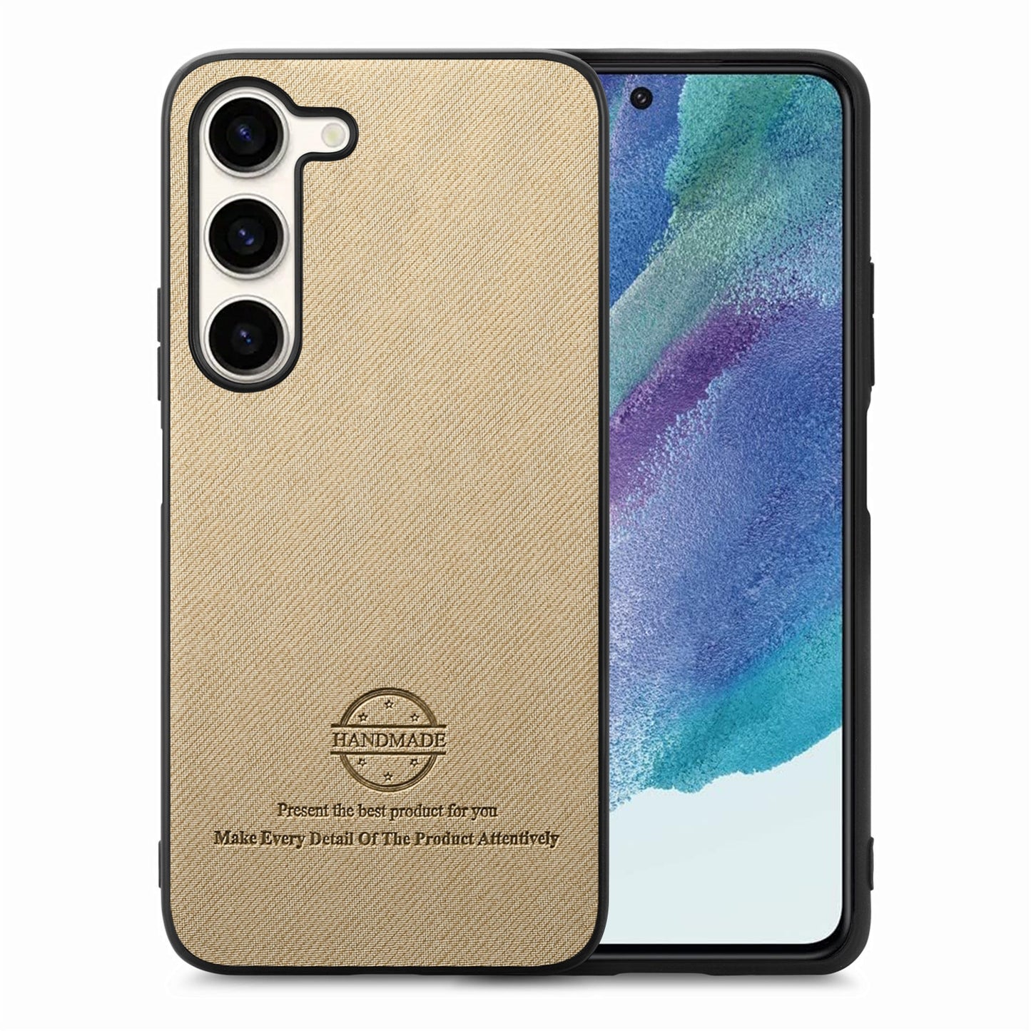 Samsung Galaxy S21 FE 5G Case - Vegan Leather and Twill Fabric Skin with Anti-Scratch and Drop Protection Back Phone Case