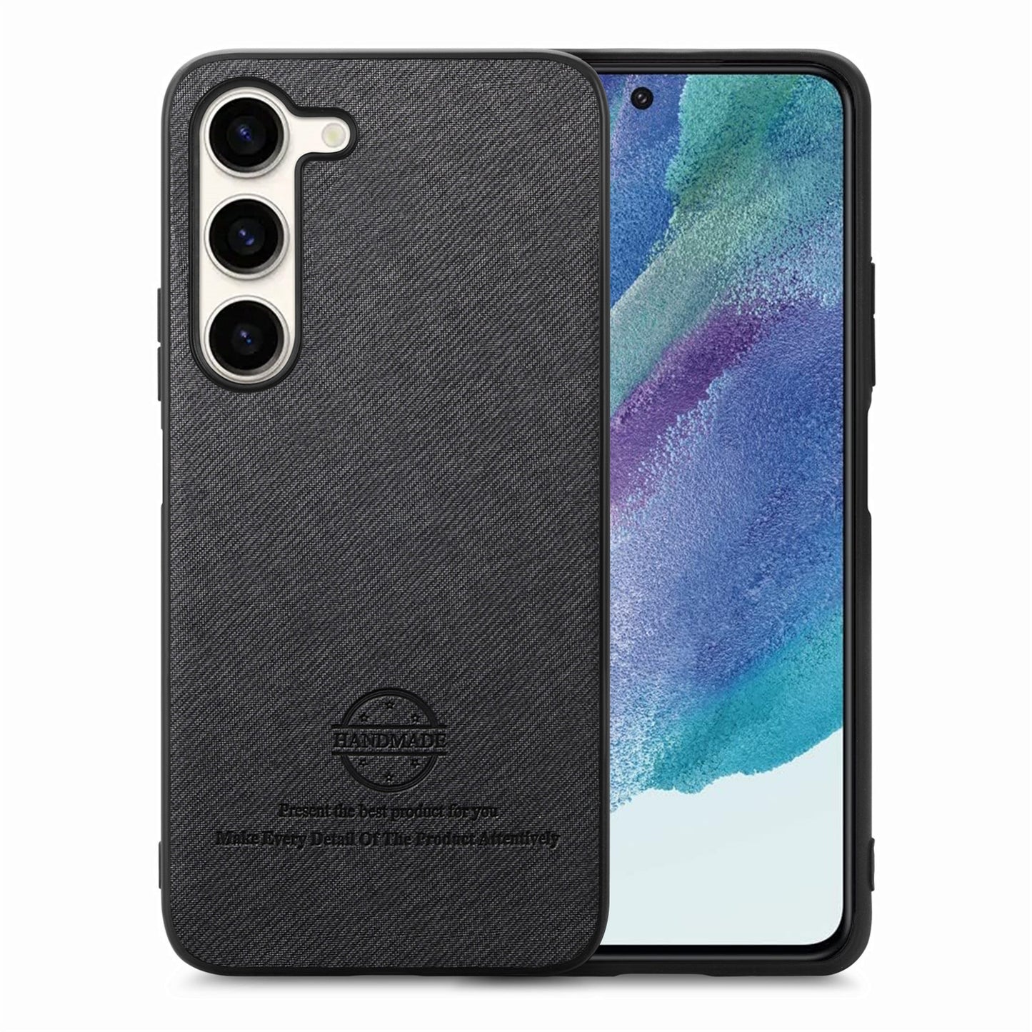 Samsung Galaxy S21 FE 5G Case - Vegan Leather and Twill Fabric Skin with Anti-Scratch and Drop Protection Back Phone Case