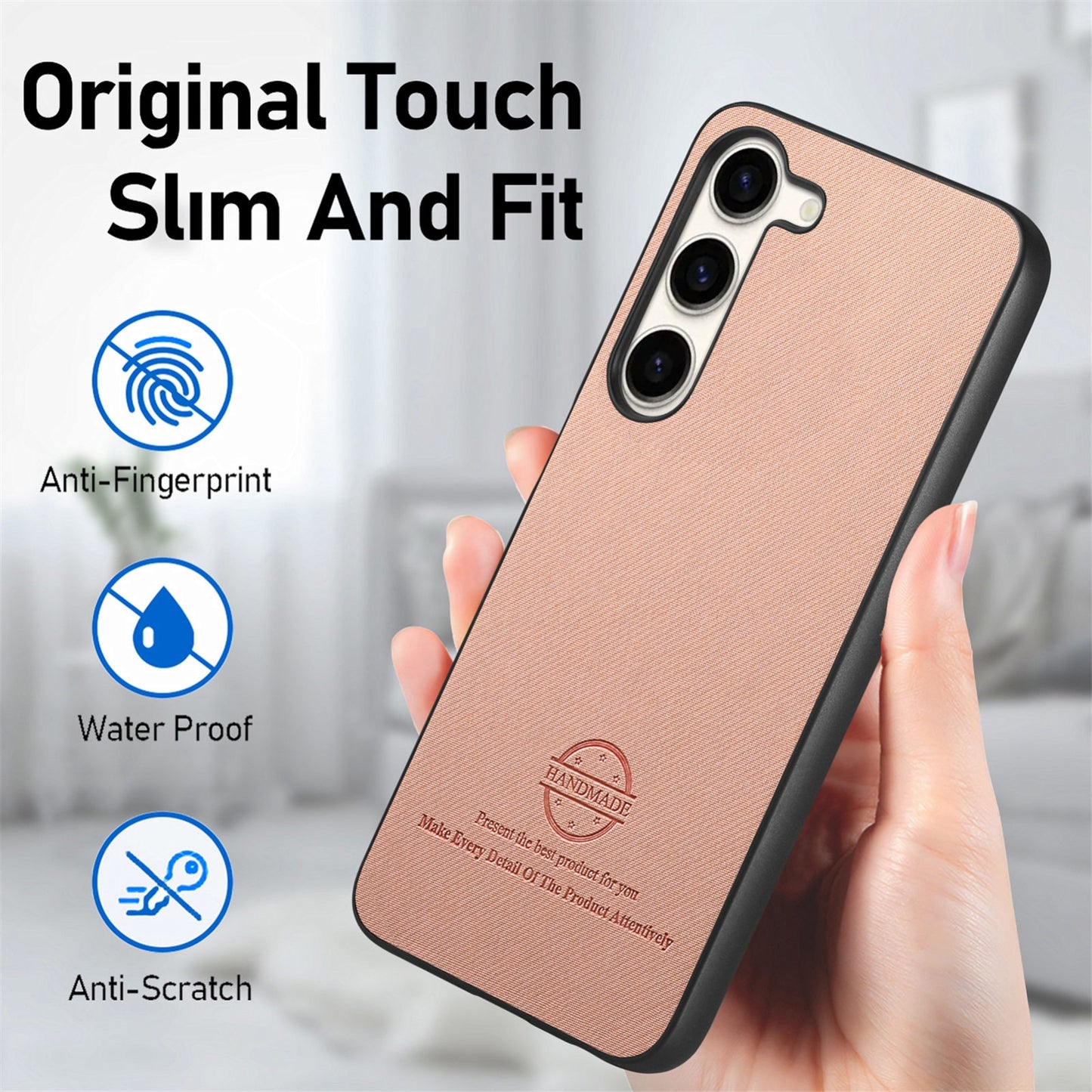 Samsung Galaxy S22 5G Case - Vegan Leather and Twill Fabric Skin with Anti-Scratch and Drop Protection Back Phone Case