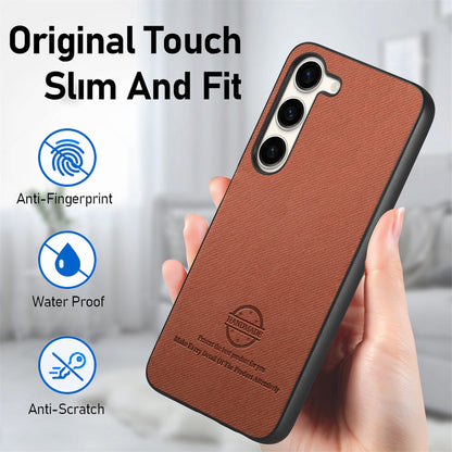 Samsung Galaxy S22+ 5G Case - Vegan Leather and Twill Fabric Skin with Anti-Scratch and Drop Protection Back Phone Case