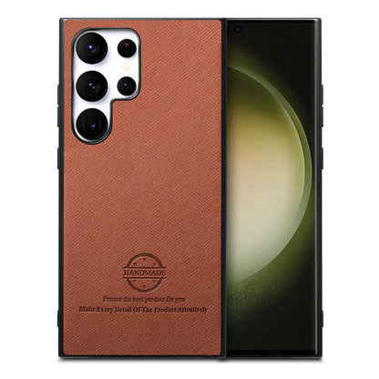 Samsung Galaxy S22 Ultra 5G Case - Vegan Leather and Twill Fabric Skin with Anti-Scratch and Drop Protection Back Phone Case