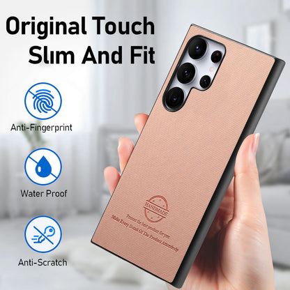 Samsung Galaxy S22 Ultra 5G Case - Vegan Leather and Twill Fabric Skin with Anti-Scratch and Drop Protection Back Phone Case