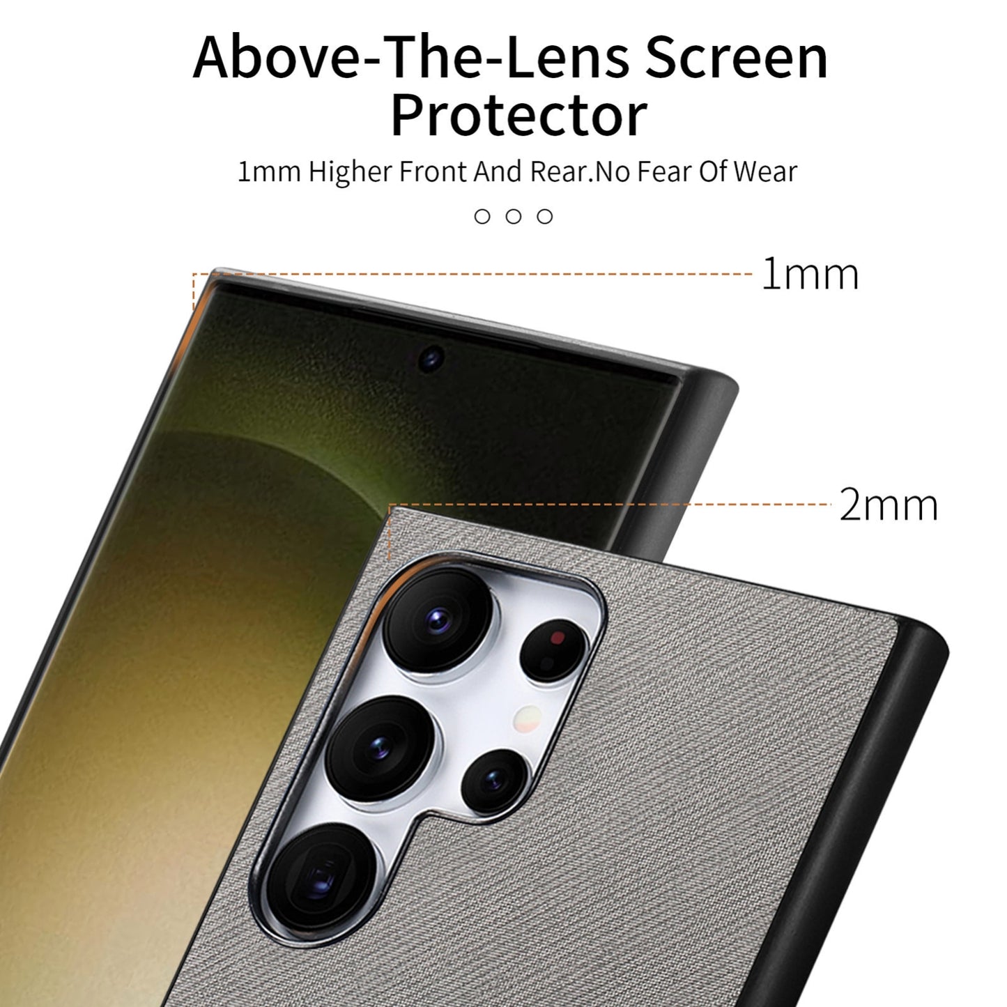 Samsung Galaxy S22 Ultra 5G Case - Vegan Leather and Twill Fabric Skin with Anti-Scratch and Drop Protection Back Phone Case