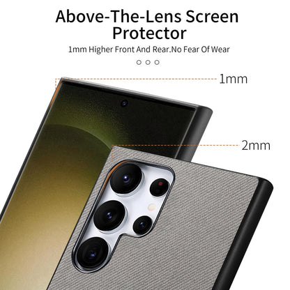 Samsung Galaxy S22 Ultra 5G Case - Vegan Leather and Twill Fabric Skin with Anti-Scratch and Drop Protection Back Phone Case
