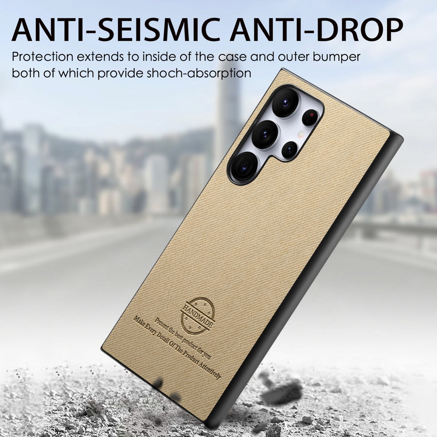 Samsung Galaxy S22 Ultra 5G Case - Vegan Leather and Twill Fabric Skin with Anti-Scratch and Drop Protection Back Phone Case