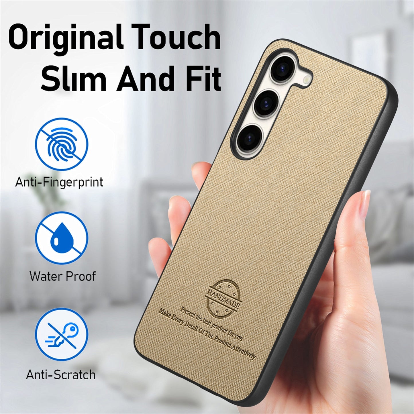Samsung Galaxy S23+ 5G Case - Vegan Leather and Twill Fabric Skin with Anti-Scratch and Drop Protection Back Phone Case