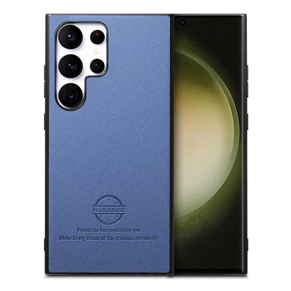 Samsung Galaxy S23 Ultra 5G Case - Vegan Leather and Twill Fabric Skin with Anti-Scratch and Drop Protection Back Phone Case