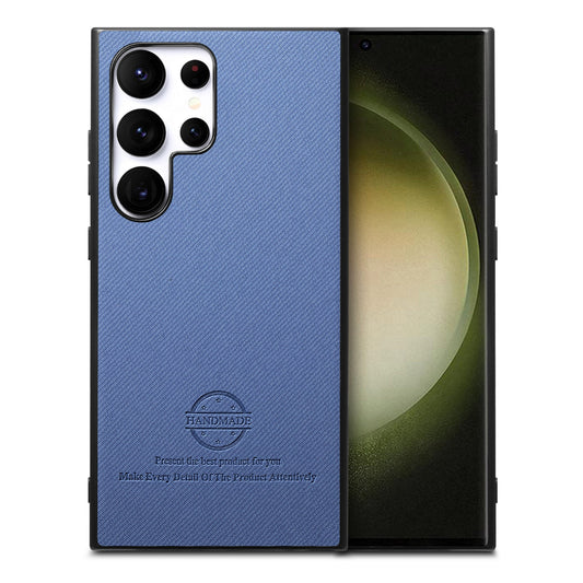 Samsung Galaxy S23 Ultra 5G Case - Vegan Leather and Twill Fabric Skin with Anti-Scratch and Drop Protection Back Phone Case