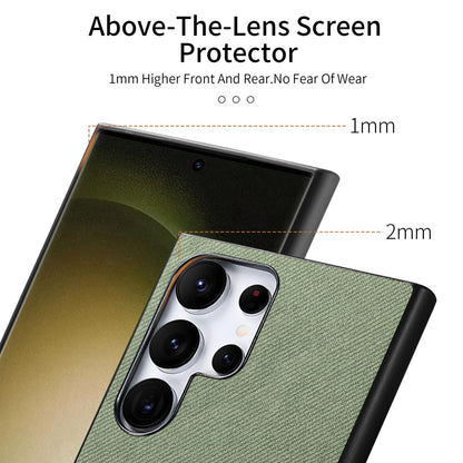 Samsung Galaxy S23 Ultra 5G Case - Vegan Leather and Twill Fabric Skin with Anti-Scratch and Drop Protection Back Phone Case