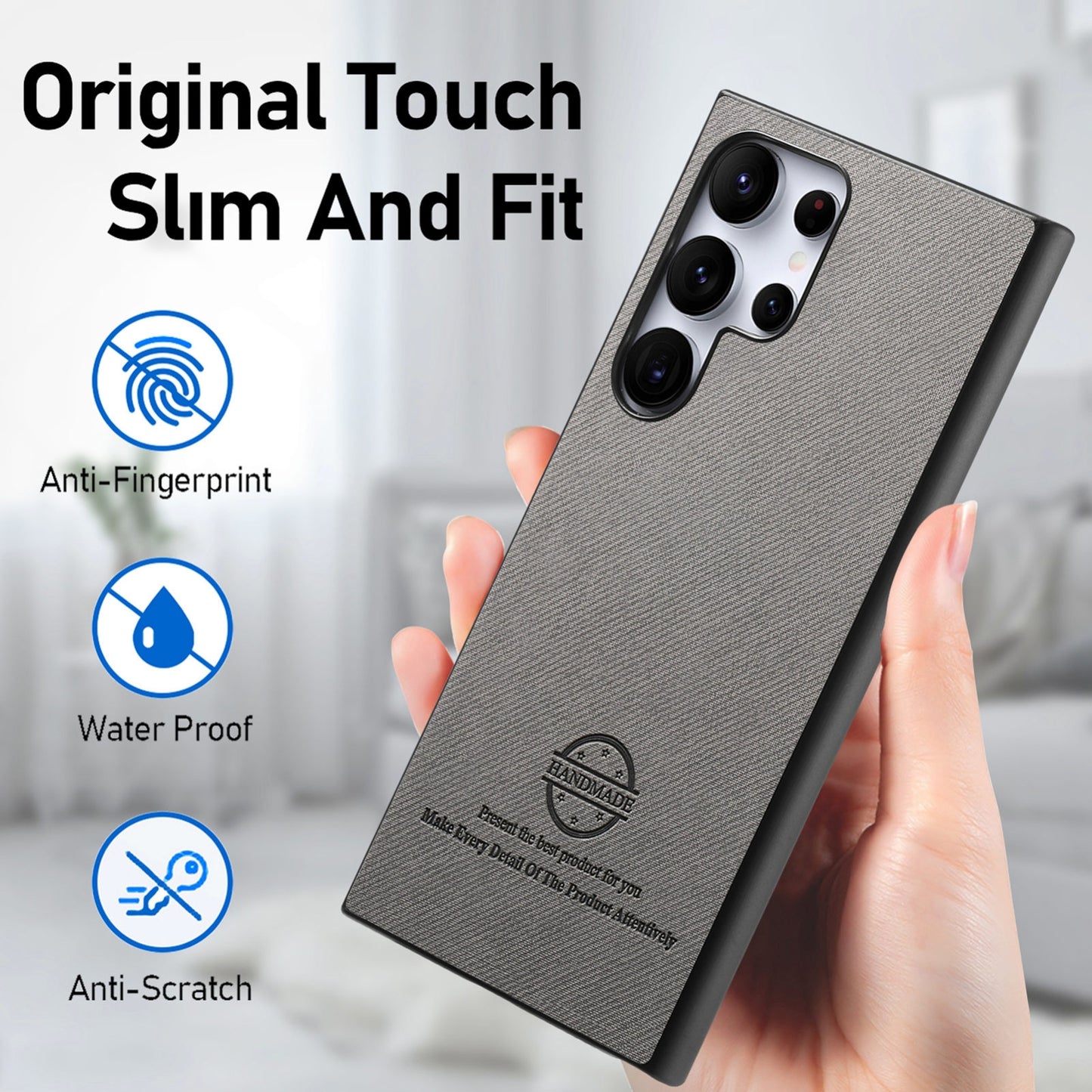 Samsung Galaxy S23 Ultra 5G Case - Vegan Leather and Twill Fabric Skin with Anti-Scratch and Drop Protection Back Phone Case