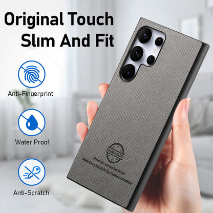 Samsung Galaxy S23 Ultra 5G Case - Vegan Leather and Twill Fabric Skin with Anti-Scratch and Drop Protection Back Phone Case