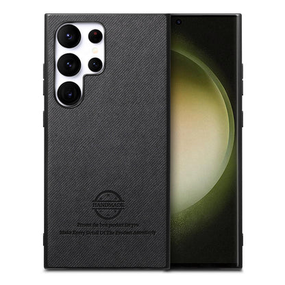 Samsung Galaxy S23 Ultra 5G Case - Vegan Leather and Twill Fabric Skin with Anti-Scratch and Drop Protection Back Phone Case